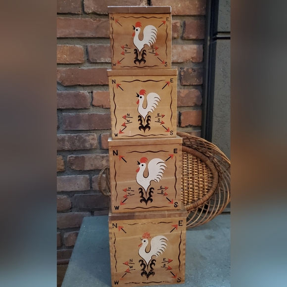 Vintage wooden painted rooster canister  set from Redbird - Picture 4 of 4
